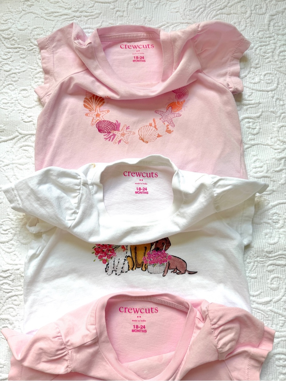 18-24M🩷 Crewcuts Toddler Girls Floral Dogs Bows Seashells Graphic Tees 💯 Cotton - Picture 6 of 10